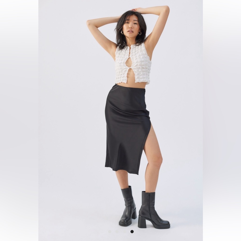 CREAM colored Urban Outfitters satin midi skirt